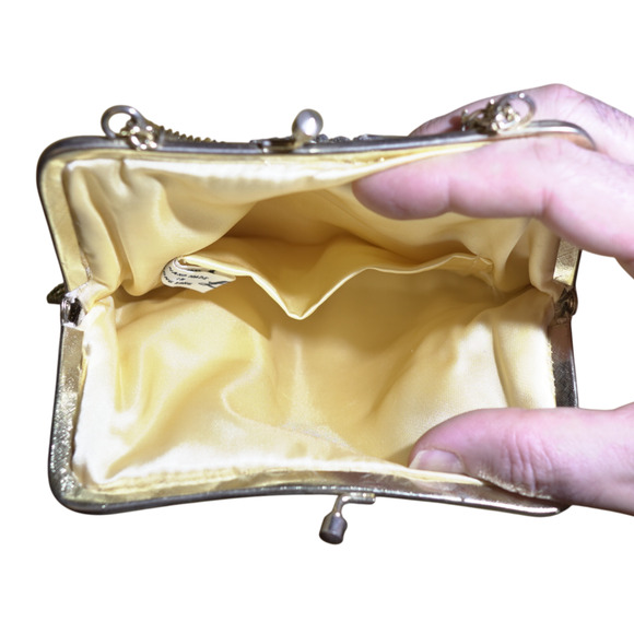 La Regale Hand‑Beaded Evening Purse Gold Bronze Silver Beads Hong Kong VTG EUC - Picture 7 of 12